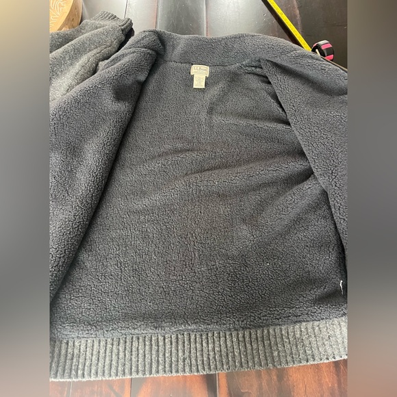 LL Bean Men's Large Lambswool Fleece Lined Zip-Up Gray Heavy Sweater Jacket - Picture 7 of 7